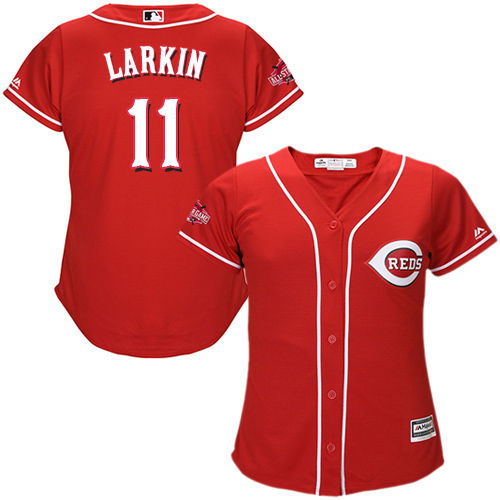Reds #11 Barry Larkin Red Alternate Women's Stitched MLB Jersey